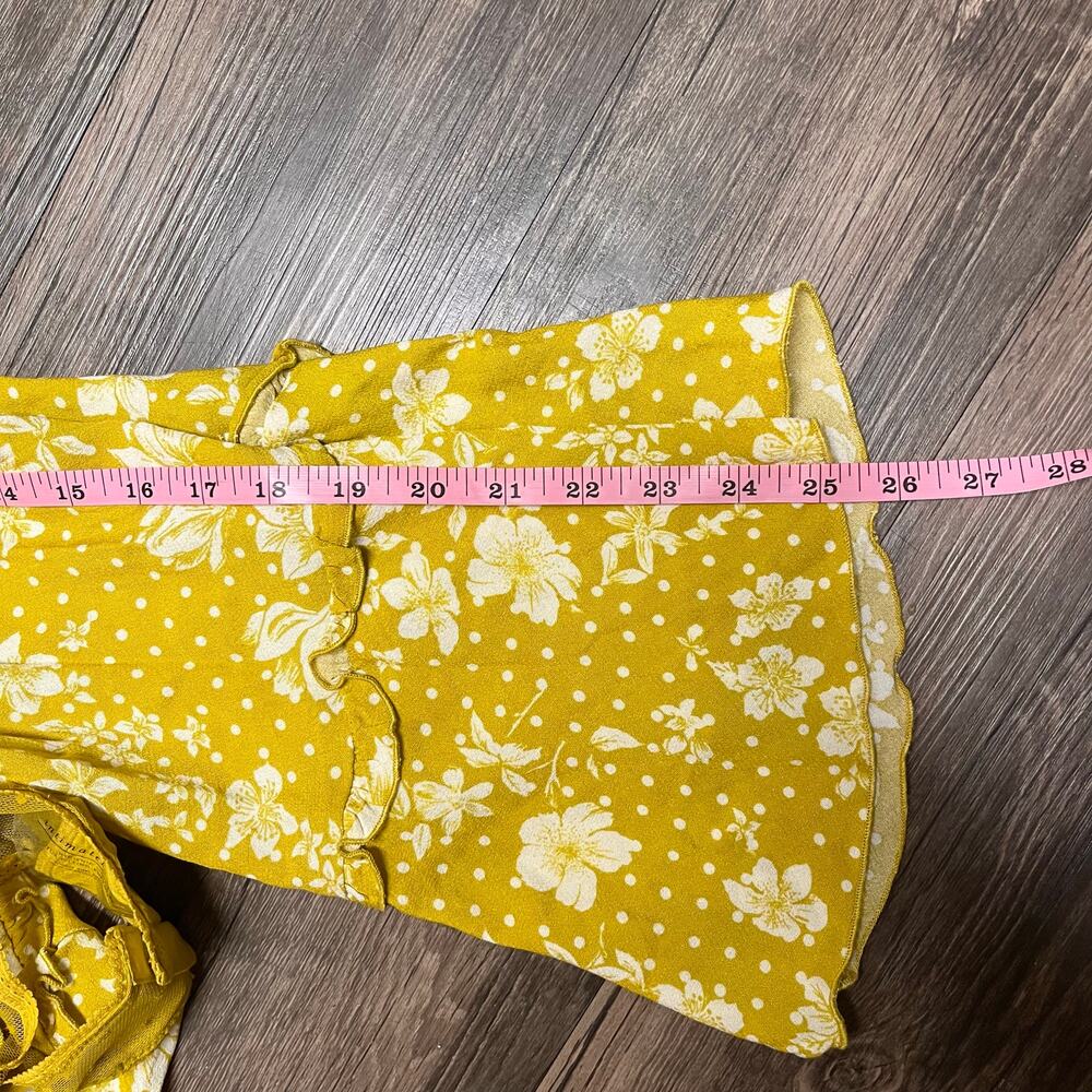 Free People One On One Date Bodysuit Marigold Yellow Floral Bell Sleeve XS Boho - Picture 14 of 14